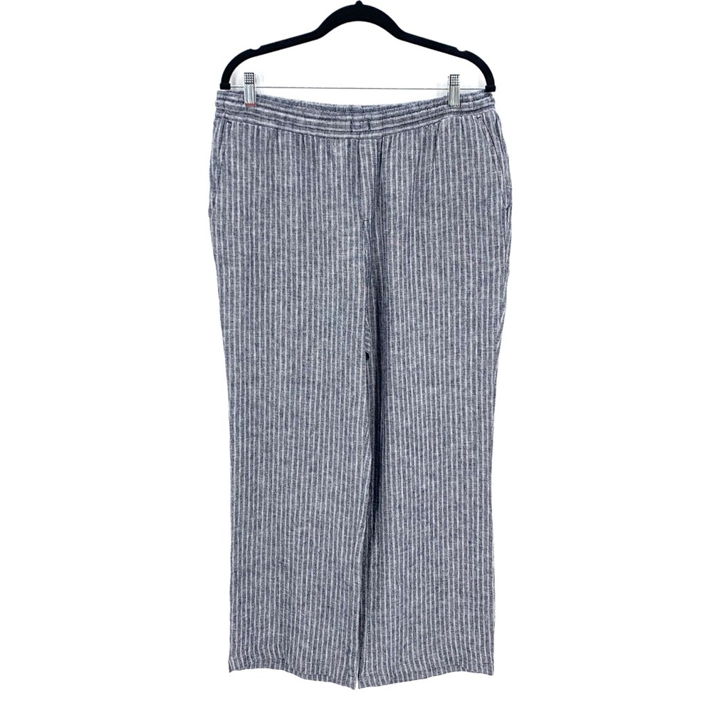 Ellen Tracy Linen Pants Gray and White Striped Coastal Pull-On Pants Size Large